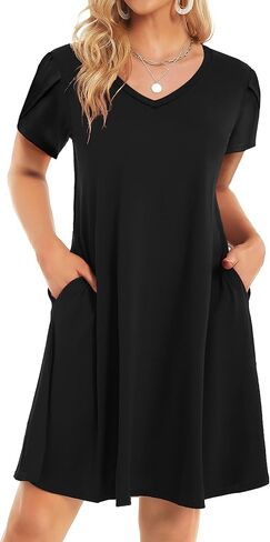 HOTOUCH Womens Summer Floral Beach V Neck Dresses Short Sleeve T Shirt Sundresses with Pockets 2025 Hawaiian Vacation in Kuwait