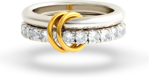 Chunky Stackable Cubic Zirconia Rings Set Non Tarnish, Silver Rings Set for Women, 18K White Gold Plated Multi-Link Connected Rings in Kuwait