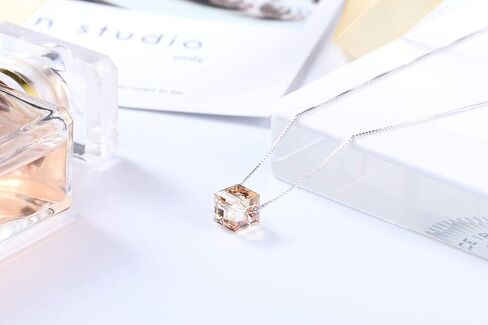 PLATO H S925 Sterling Silver Necklace Crystals Cube Pendant for Women Unique Jewelry with Exquisited Gift Box Valentines Mothers Day for Her in Kuwait
