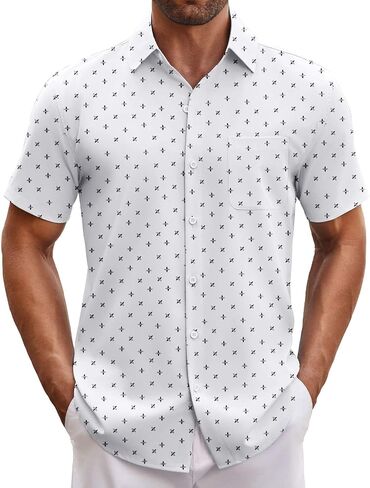 COOFANDY Mens Short Sleeve Button Down Shirts Casual Dress Shirt Untucked Shirts with Pocket in Saudi Arabia