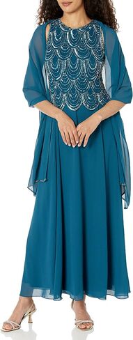J Kara Women's Petite Sleeveless Beaded Pop Over Dress with Scarf in Saudi Arabia