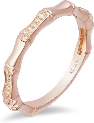 Jewelili Enchanted Disney Fine Jewelry 10K Rose Gold 1/20 Cttw Diamond Mulan Fashion Ring in Kuwait