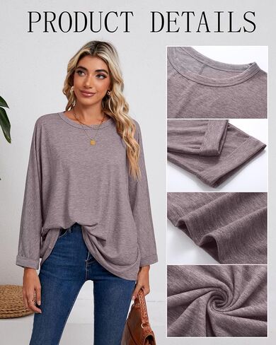 Riyiper 3 Pack Women's Oversized T-Shirt Long Sleeve Fall Tops Crew Neck Casual Loose Basic Tee Outfits Clothes in Saudi Arabia