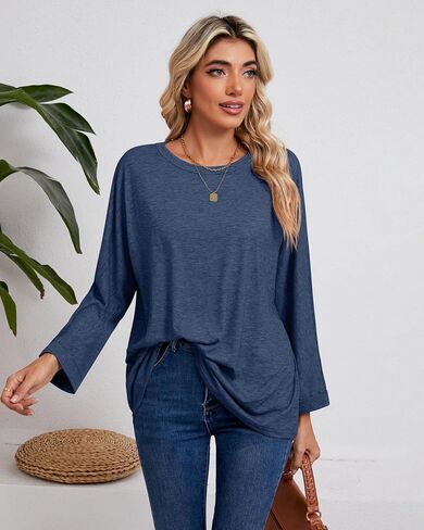 Riyiper 3 Pack Women's Oversized T-Shirt Long Sleeve Fall Tops Crew Neck Casual Loose Basic Tee Outfits Clothes in Saudi Arabia