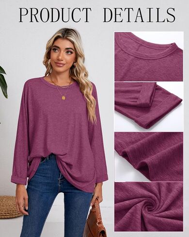 Riyiper 3 Pack Women's Oversized T-Shirt Long Sleeve Fall Tops Crew Neck Casual Loose Basic Tee Outfits Clothes in Saudi Arabia