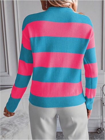 MakeMeChic Women's Striped Sweaters Colorblock Crew Neck Long Sleeve Casual Pullover Tops in Saudi Arabia