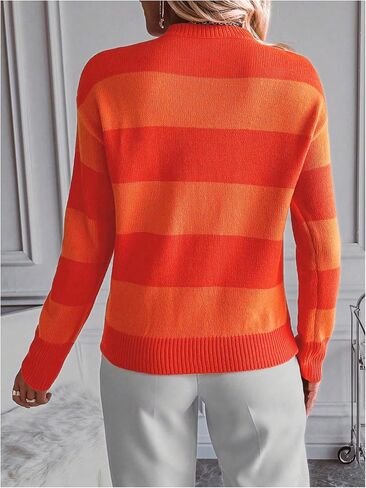 MakeMeChic Women's Striped Sweaters Colorblock Crew Neck Long Sleeve Casual Pullover Tops in Saudi Arabia