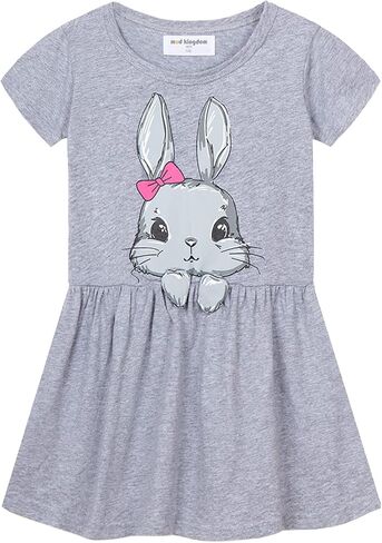 Mud Kingdom Little Girls Short Sleeve Dress Happy Easter Cute Bunny Casual Cotton Dress in Saudi Arabia