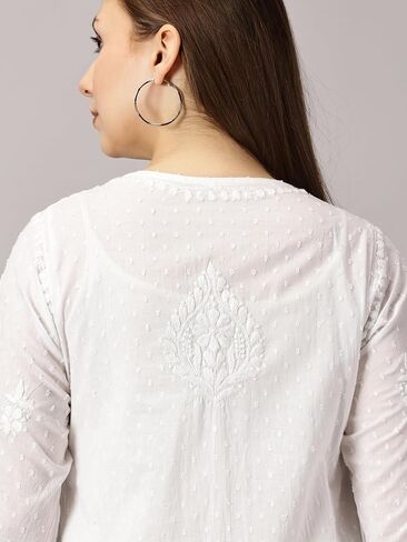 FCH، كورتي حريمي عصري من Chikan مصنوع يدويًا من القطن Chikankari مطرز على شكل كورتا مستقيمة in Saudi Arabia