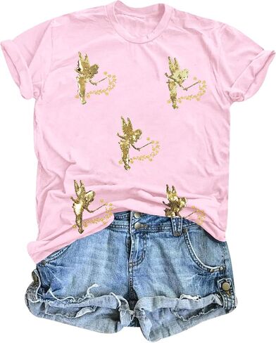 Magical Shirt for Women Magic Princess Sequin Top Vacation Holiday Short Sleeve Top Graphic Tshirt in Saudi Arabia