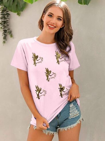 Magical Shirt for Women Magic Princess Sequin Top Vacation Holiday Short Sleeve Top Graphic Tshirt in Saudi Arabia