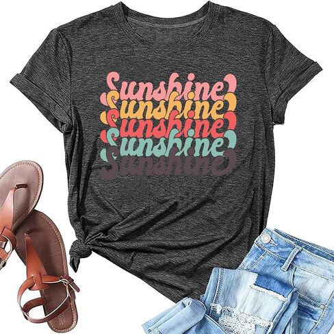 Womens Sunshine Beach T Shirt Short Sleeve Summer Graphic Tees Funny Casual Shirt Loose Fit Tee Blouses Tops in Saudi Arabia