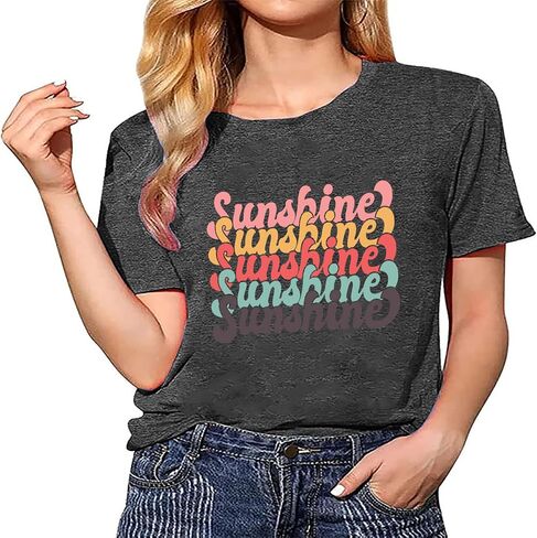 Womens Sunshine Beach T Shirt Short Sleeve Summer Graphic Tees Funny Casual Shirt Loose Fit Tee Blouses Tops in Saudi Arabia