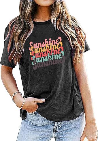 Womens Sunshine Beach T Shirt Short Sleeve Summer Graphic Tees Funny Casual Shirt Loose Fit Tee Blouses Tops in Saudi Arabia