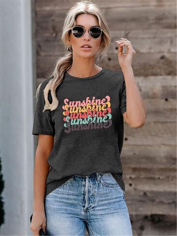 Womens Sunshine Beach T Shirt Short Sleeve Summer Graphic Tees Funny Casual Shirt Loose Fit Tee Blouses Tops in Saudi Arabia