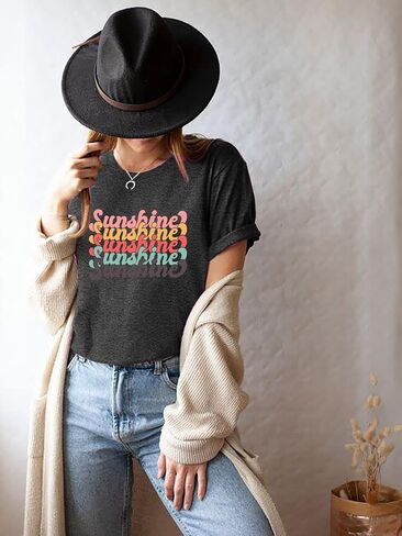 Womens Sunshine Beach T Shirt Short Sleeve Summer Graphic Tees Funny Casual Shirt Loose Fit Tee Blouses Tops in Saudi Arabia
