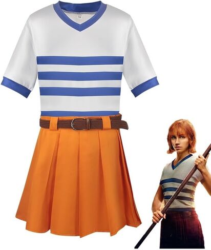 Nami Dress Cosplay Costumes Girls Nami Live Action T-Shirt Pleated Skirt with Belt Halloween Set in Saudi Arabia