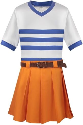 Nami Dress Cosplay Costumes Girls Nami Live Action T-Shirt Pleated Skirt with Belt Halloween Set in Saudi Arabia