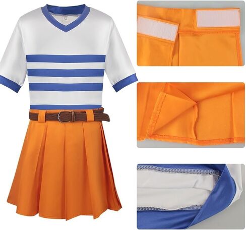 Nami Dress Cosplay Costumes Girls Nami Live Action T-Shirt Pleated Skirt with Belt Halloween Set in Saudi Arabia