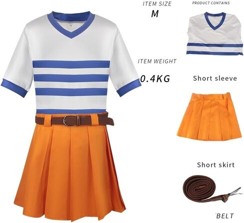 Nami Dress Cosplay Costumes Girls Nami Live Action T-Shirt Pleated Skirt with Belt Halloween Set in Saudi Arabia