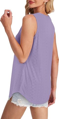 Womens Tank Tops Round Neck Sleeveless Shirts Flowy Loose Fit Basic Casual Eyelet Summer Tops Fashion Tanks in Kuwait