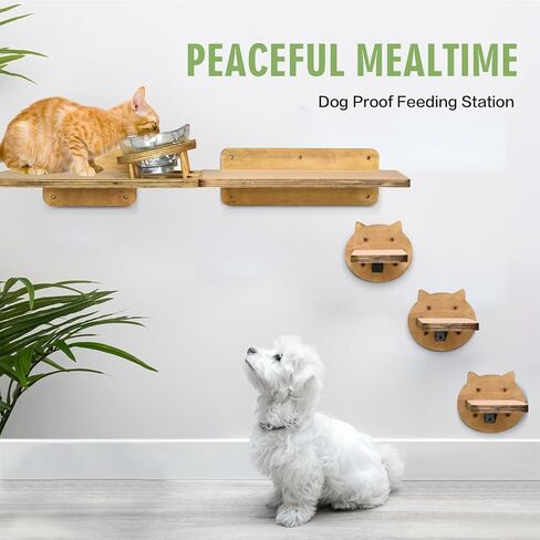 Cat Wall Shelves, Wood Cat Shelves for Wall with Cat Feeding Station, Cat Wall Furniture with 3 Cat Wall Steps, Cat Shelves and Perches, Wall Mounted Cat Climbing Shelf, Cat Lover Gift, 2 Board in Saudi Arabia
