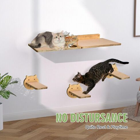 Cat Wall Shelves, Wood Cat Shelves for Wall with Cat Feeding Station, Cat Wall Furniture with 3 Cat Wall Steps, Cat Shelves and Perches, Wall Mounted Cat Climbing Shelf, Cat Lover Gift, 2 Board in Saudi Arabia