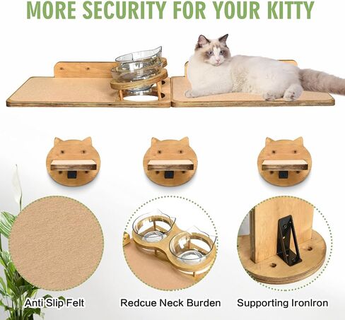 Cat Wall Shelves, Wood Cat Shelves for Wall with Cat Feeding Station, Cat Wall Furniture with 3 Cat Wall Steps, Cat Shelves and Perches, Wall Mounted Cat Climbing Shelf, Cat Lover Gift, 2 Board in Saudi Arabia