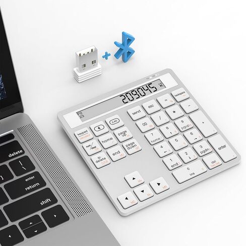 Bluetooth Number Pad - 2.4G Wireless Numeric Keypad with Display Calculator - Wireless Number Pad Slim 34-Key Portable Financial Accounting Numpad Data Entry & Calculation 2in1 for Laptop Desktop PC in Saudi Arabia