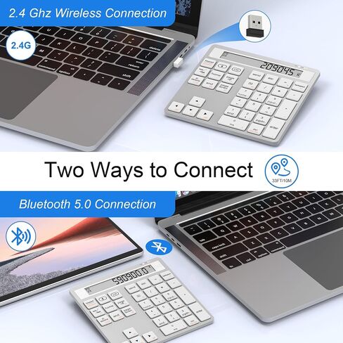Bluetooth Number Pad - 2.4G Wireless Numeric Keypad with Display Calculator - Wireless Number Pad Slim 34-Key Portable Financial Accounting Numpad Data Entry & Calculation 2in1 for Laptop Desktop PC in Saudi Arabia