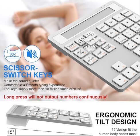 Bluetooth Number Pad - 2.4G Wireless Numeric Keypad with Display Calculator - Wireless Number Pad Slim 34-Key Portable Financial Accounting Numpad Data Entry & Calculation 2in1 for Laptop Desktop PC in Saudi Arabia