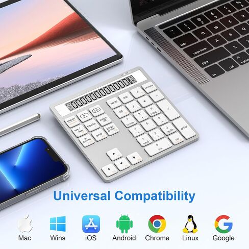 Bluetooth Number Pad - 2.4G Wireless Numeric Keypad with Display Calculator - Wireless Number Pad Slim 34-Key Portable Financial Accounting Numpad Data Entry & Calculation 2in1 for Laptop Desktop PC in Saudi Arabia