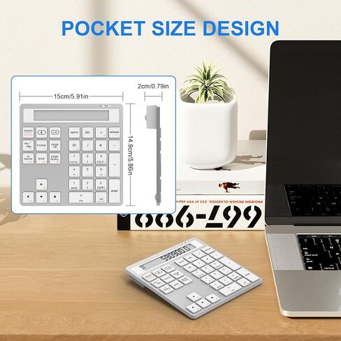 Bluetooth Number Pad - 2.4G Wireless Numeric Keypad with Display Calculator - Wireless Number Pad Slim 34-Key Portable Financial Accounting Numpad Data Entry & Calculation 2in1 for Laptop Desktop PC in Saudi Arabia