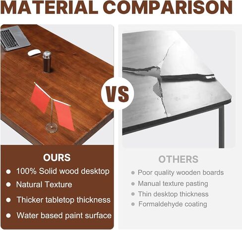 Modern Gaming Workbench Solid Wood Computer Desk Study Office Desk 55" Writing Desk, Modern Simple Style PC Table, Black Metal Frame, Solid Wood Planks 55" D x 27" W x 29" H for Home Office in Saudi Arabia