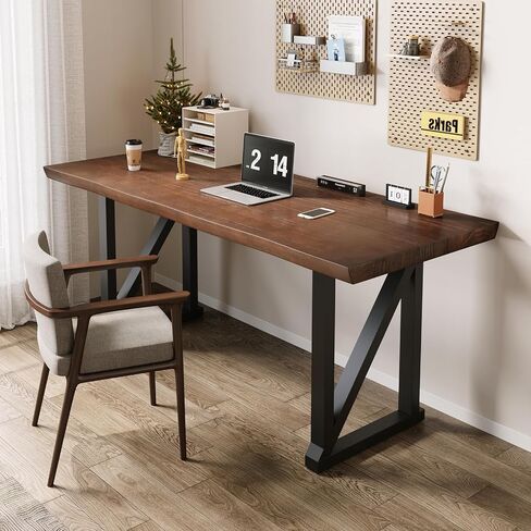 Modern Gaming Workbench Solid Wood Computer Desk Study Office Desk 55" Writing Desk, Modern Simple Style PC Table, Black Metal Frame, Solid Wood Planks 55" D x 27" W x 29" H for Home Office in Saudi Arabia
