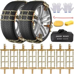 8 Pack Snow Chains Multi-function Anti-skid Chains Suitable for Cars, Trucks, SUV Driving in Snow, Sand, Mud and Steep Slopes(Tire Width 195-235mm)
