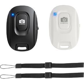 Wireless Camera Remote Shutter for Photos and Videos (2 Pack), Bluetooth Camera Remote Clicker Selfie Button Compatible with iPhone and Android Cell Phones Wrist Strap Included (Black-Black)