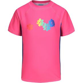 Girls Short Sleeve Swim Shirt for Kids Girls Rash Guard Swimsuits with UPF 50+ Sun Protection Swim Top 3-16 Years