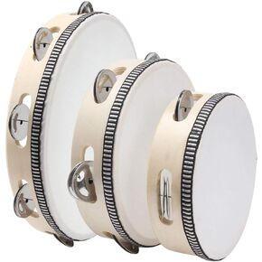 3 Pack Tambourine for Adults Wooden Tambourine 6 inch 7 inch 10 inch Hand Held Tambourine Metal Jingles Single Row Instrument Handheld Tambourine Drum for Church, KTV, Musical Educational