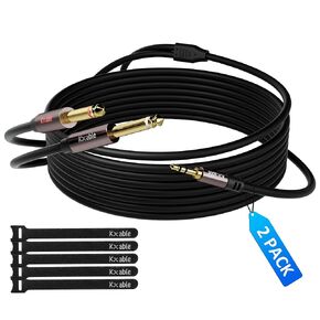 1/8 to Dual 1/4 Stereo Cable 100 Feet, 3.5mm TRS to 2 x 6.35mm TS Mono Y Splitter Audio Cord Adapter, Oxygen-Free Copper, OD:5.0MM, for PC, Mixer, Speaker, Home Stereo System with 5 Cable Ties