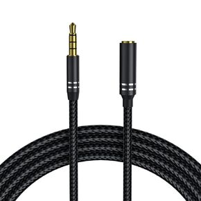 Jeselry 3.5mm Headphone Extension Cable (6Ft/1.8M), 4 Pole Hi-Fi Sound Audio Cable, Nylon Braided Male to Female AUX Cord, Auxiliary Stereo Extender for All 3.5 mm Enabled Devices (1 Pack - Black)