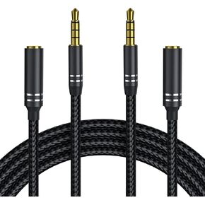 Jeselry 3.5mm Headphone Extension Cable (6Ft/1.8M), 4 Pole Hi-Fi Sound Audio Cable, Nylon Braided Male to Female AUX Cord, Auxiliary Stereo Extender for All 3.5 mm Enabled Devices (1 Pack - Black)