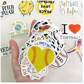 SHENGQING Softball Stickers 100PCS Baseball Accessories, Softball Gifts for Girls and Teen, Waterproof Vinyl Helmet Stickers for Water Bottle, Laptop, Skateboard, Bag, Glove