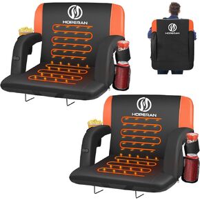 Dual-Sided Heated Stadium Seats for Bleachers with Back Support, 3 Levels Heating Bleacher Seats with Backs and Cushion Wide, 5 Pockets Portable Stadium Chair for Sports (Orange)