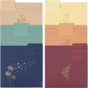 EOOUT 18 Pack Decorative File Folders Floral Cute Folders with Gold Foil Vintage Colored Poly File Folder 8.6 x 11.6 Inch 1/3 Cut Tab Letter Size for Office School Home