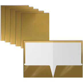 Better Office Products 2 Pocket Glossy Laminated Metallic Gold Paper Folders, Letter Size, 25 Pack, Paper Portfolios Box of 25