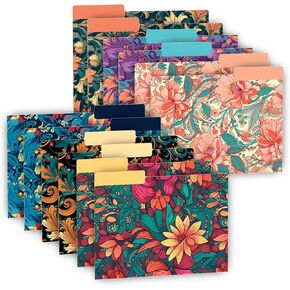 MARBOL Stores 12pcs Decorative File Folders Letter Size, Office folders Decorative, Decorative Manila 1/3 Cut tap, File folders Decorative, Cute Folders with Colorful William Morris Patterns