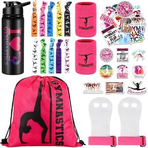 Xtinmee 66 Pcs Gymnastics Party Favor for Girl Gymnastics Gift Water Bottle Drawstring Backpack Hand Grip Wristband Hair Tie Ponytail Holder 50 Tattoo Sticker Gymnastics Stuff Team Birthday Reward