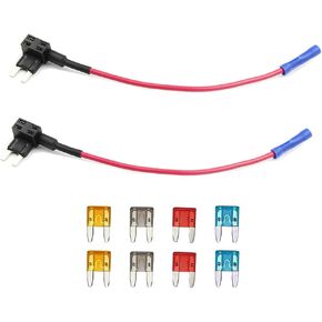 KOLACEN Automotive Car Truck 2 Pieces 16 Gauge Add-a-Circuit Fuse TAP Adapter for Low-Profile Mini Blade Type Fuse + 8 Pieces Low Profile Mini Fuse 5Apm 7.5Apm 10Apm 15Apm