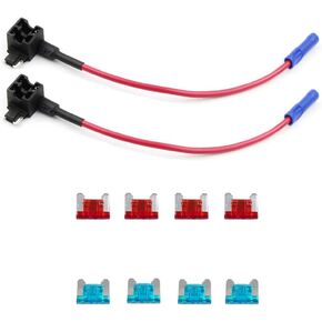 KOLACEN Automotive Car Truck 2 Pieces 16 Gauge Add-a-Circuit Fuse TAP Adapter for Low-Profile Mini Blade Type Fuse + 8 Pieces Low Profile Mini Fuse 5Apm 7.5Apm 10Apm 15Apm